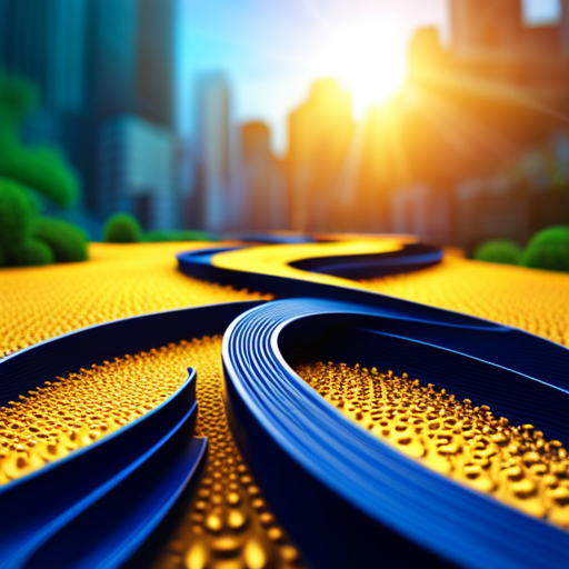 An image featuring a vibrant, interconnected network of swirling blue and yellow paths, symbolizing the compatibility between Life Path Numbers 3 and 7